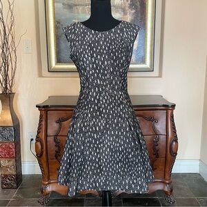 Zara navy patterned fit and flare dress